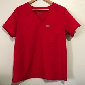 Women’s FIGS Catarina One-Pocket Scrub Top Pop Red Size Large